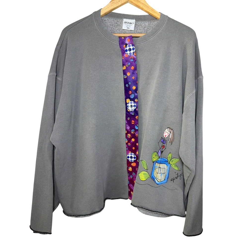 Stickchics Hand Painted Cocktail Sweatshirt XXL Grey Cotton Spritzer Gin Vodka